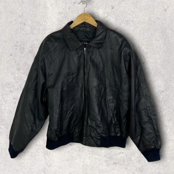 Vintage Wilsons 100% Leather Jacket World Flags Embroidered Patches Mens Coat XL - Picture 2 of 11